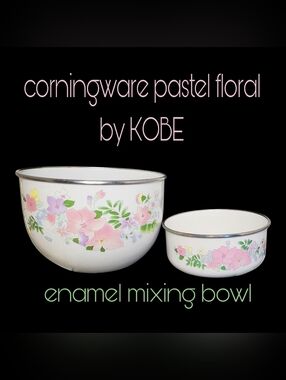 Corningware Pastel Floral Pattern By KOBE 2 Enamel Mixing Bowls